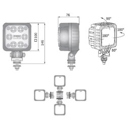 Lampa robocza halogen LED 2000lm skupione 12-48V diody