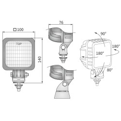 Lampa robocza cofania LED 1500LM rozproszone przewód uchwyt omega