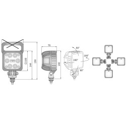 Lampa robocza halogen LED 2000lm rozproszone kat 50 przew raczka 14DNI