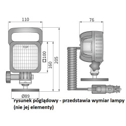 Lampa robocza halogen LED 2000lm rozproszone kat 66x22 uchwyt przewod