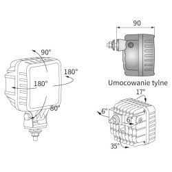 Lampa robocza halogen LED 2000lm rozproszone kat 66x22 uchwyt przewod