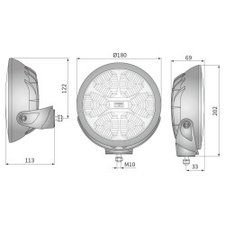 Reflektor dalekosiężny LED FERVOR 2400lm 4* 180mm czarne
