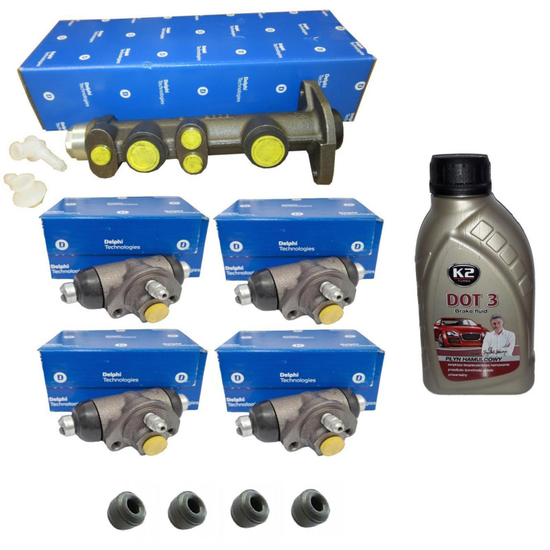 Pompa hamulcowa + cylinderki + płyn Fiat 126p FL EL Elegant DELPHI