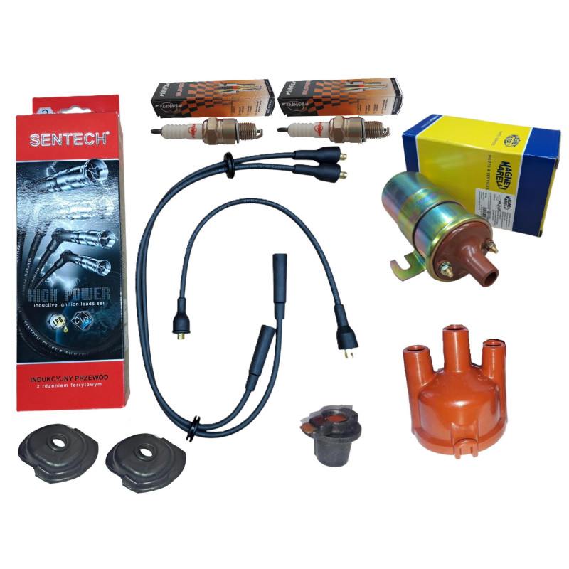 Przewody kable zapłonowe świece kopułka palec cewka FIAT 126p STD Magneti Marelli Sentech ESP Iskra