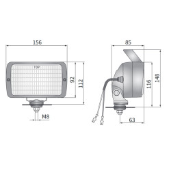 Lampa robocza 156x92 halogen kat zozsylu 47x12 przewód złącze Deutsch LPR3.31583