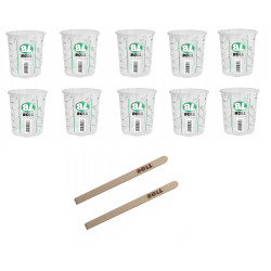 Pojemnik z podziałką do mieszania farb 650ml Boll 10 sztuk + 2 mieszadła