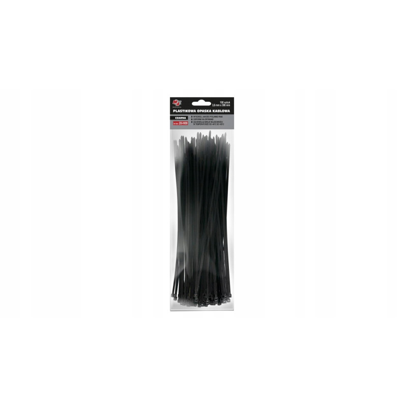 Opaski zaciskowe plastikowe - czarne 3,6 mm x 300mm 100 sztuk Opaski zaciskowe plastikowe - czarne 3,6 mm x 300mm 100 sztuk
