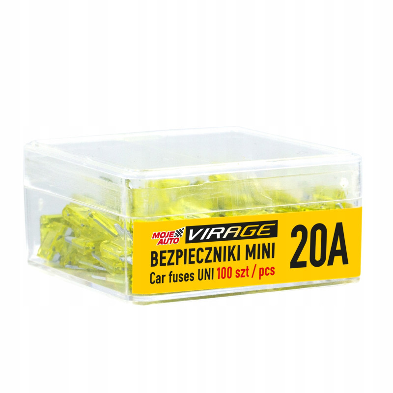 Bezpieczniki samochodowy płaski mini 100 szt. 20 A