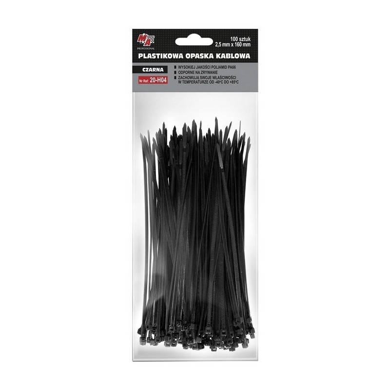 Opaski zaciskowe plastikowe - czarne 2,5mm x 160 100sztuk