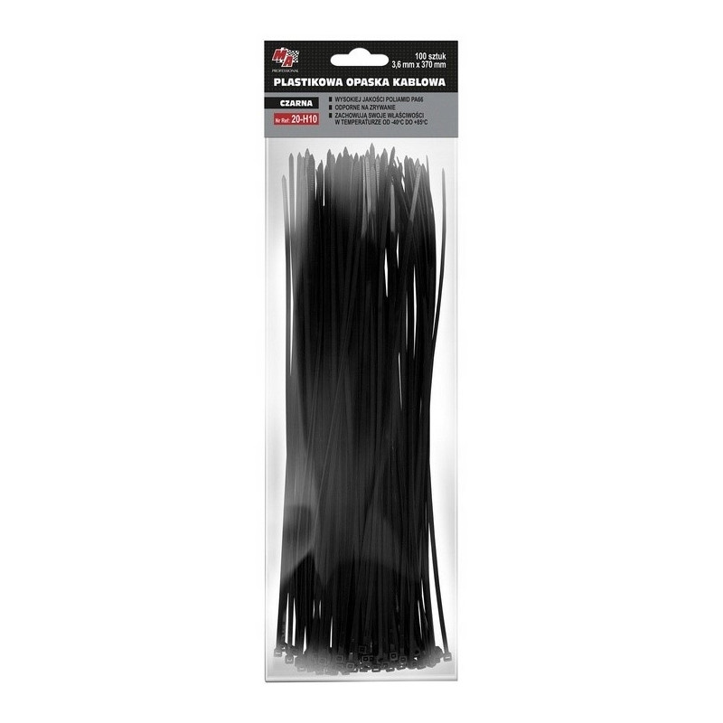 Opaski zaciskowe plastikowe - czarne 3,6mm x 370 100 sztuk