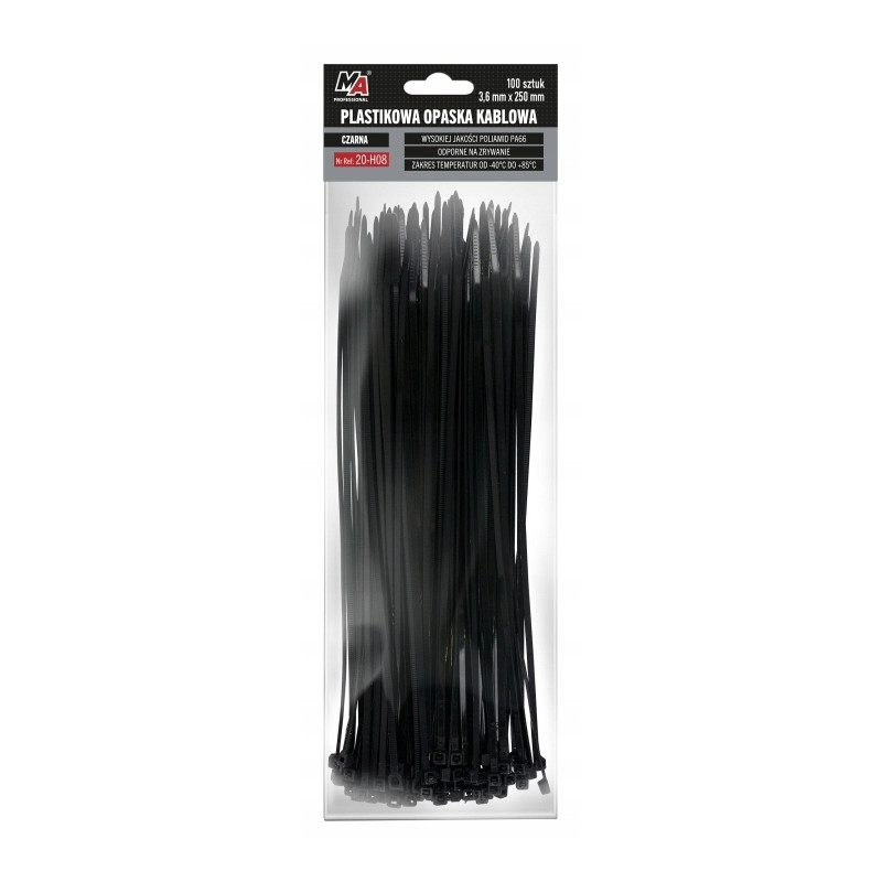 Trytyka opaska kablowa czarna 3,6 mm x 250 mm 100 szt Trytyka opaska kablowa czarna 3,6 mm x 250 mm 100 szt