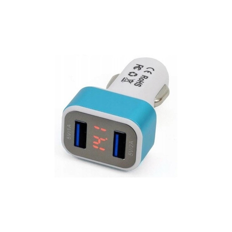 Ładowarka samochodowa 2x USB + woltomierz 12V 24V AMIO Ładowarka samochodowa 2x USB + woltomierz 12V 24V AMIO