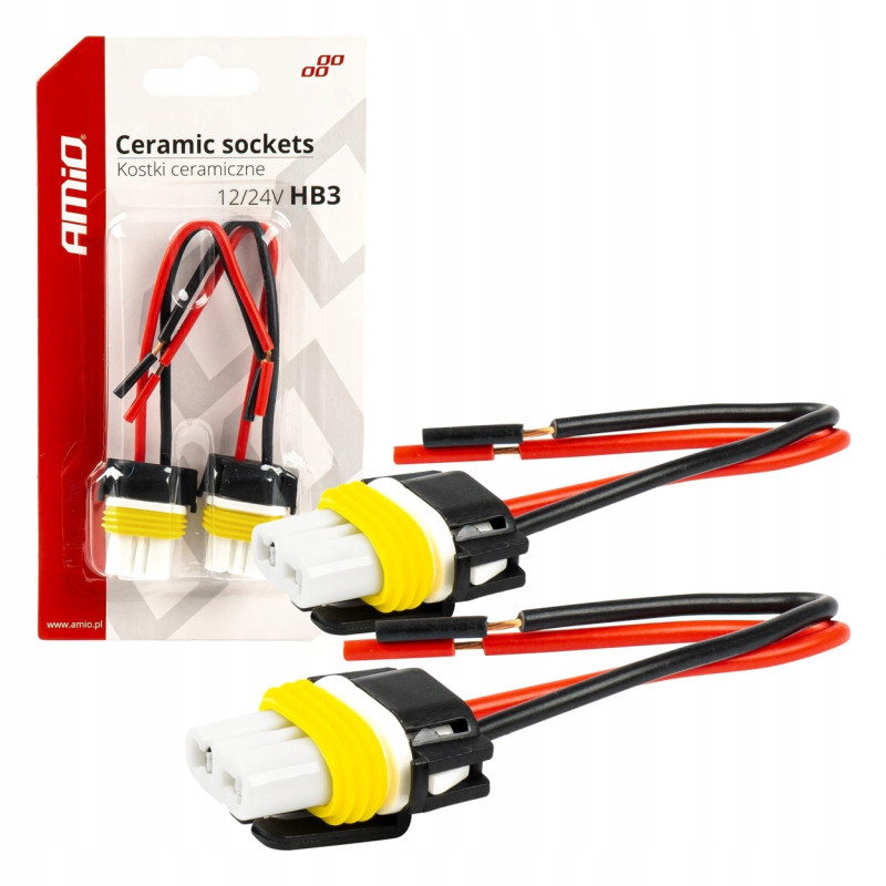 2x gniazdo kostka żarówki HB3 ceramiczna kątowa 12V AMIO KPL
