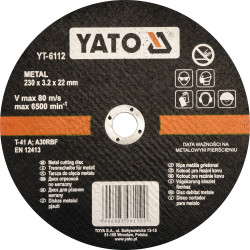 Tarcza do cięcia metalu 230x3.2x22 mm - Yato