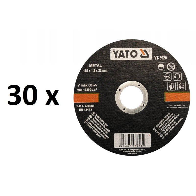 30 x Tarcza do cięcia metalu 115 x 1,2 x 22 mm - Yato