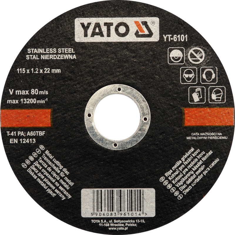 Tarcza do cięcia stali nierdzewnej 115x1.0x22 mm - Yato Tarcza do cięcia stali nierdzewnej 115x1.0x22 mm - Yato