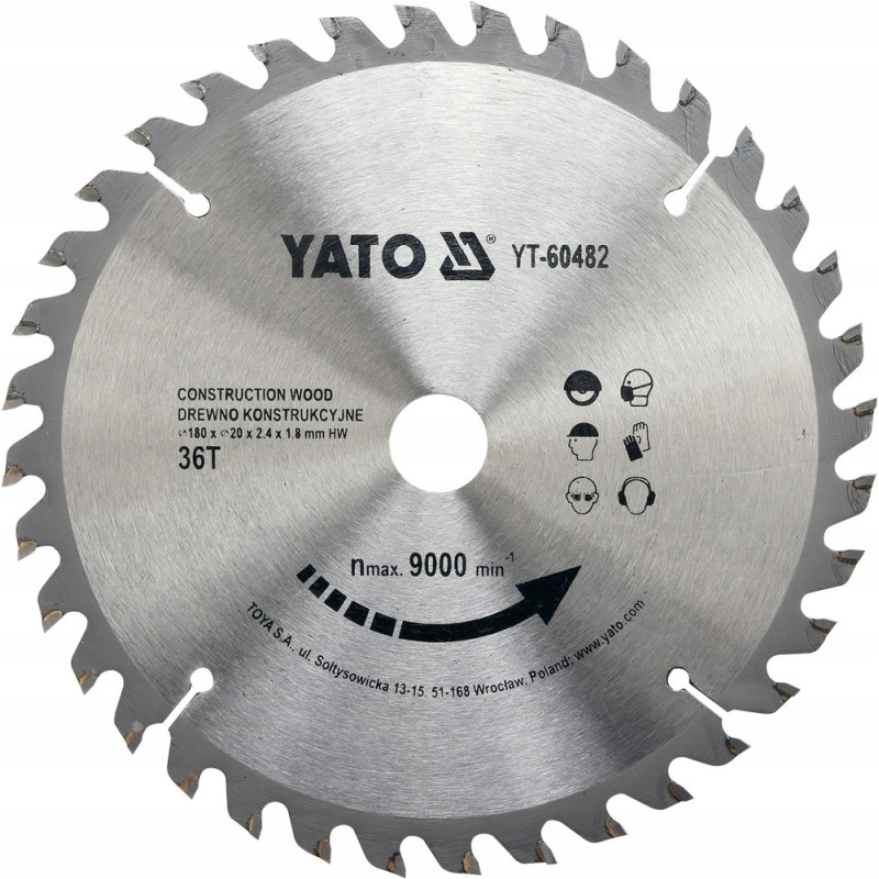 Tarcza widiowa do drewna 180x36Tx20 mm Yato YT-60482