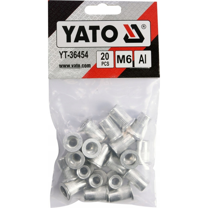 Nitonakrętki aluminiowe M6 z kołnierzem płaskim 20 sztuk Yato YT-36454 Nitonakrętki aluminiowe M6 z kołnierzem płaskim 20 sztuk Yato YT-36454