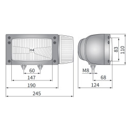 Reflektor przedni H4 prawy 245x110 przewód + złącze AMP Wesem REPR1.24205