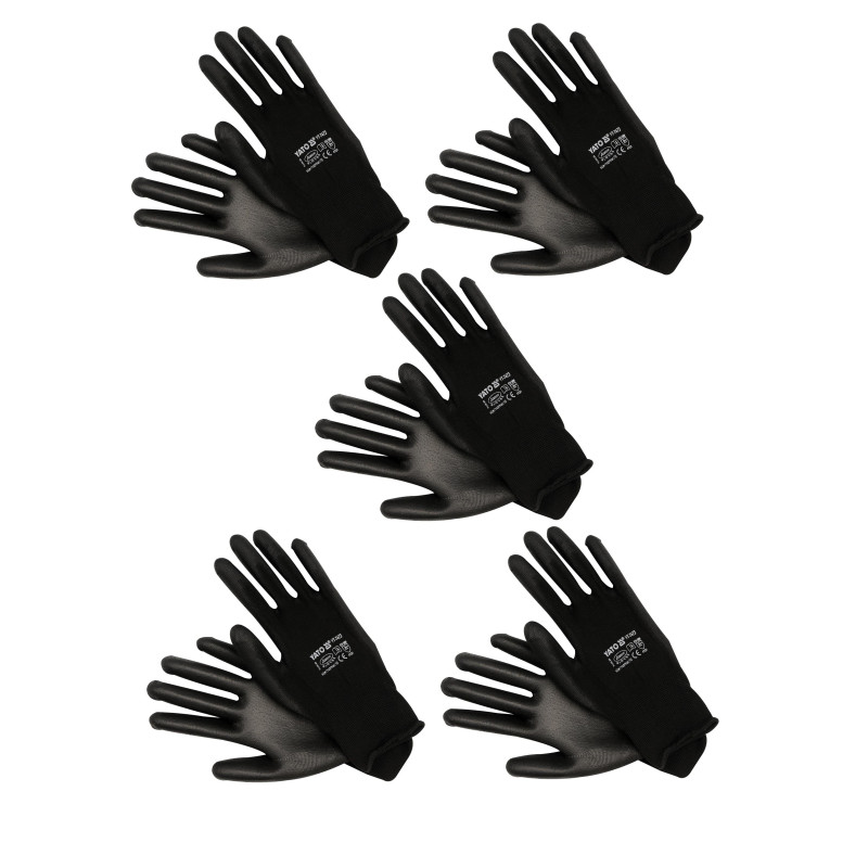 5x Rękawice robocze nylonowe czarne dla mechanika