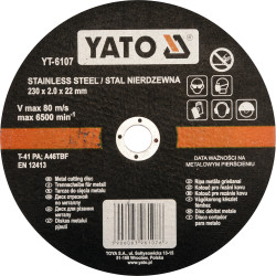 Tarcza do cięcia stali nierdzewnej 230x1.9x22 mm - Yato