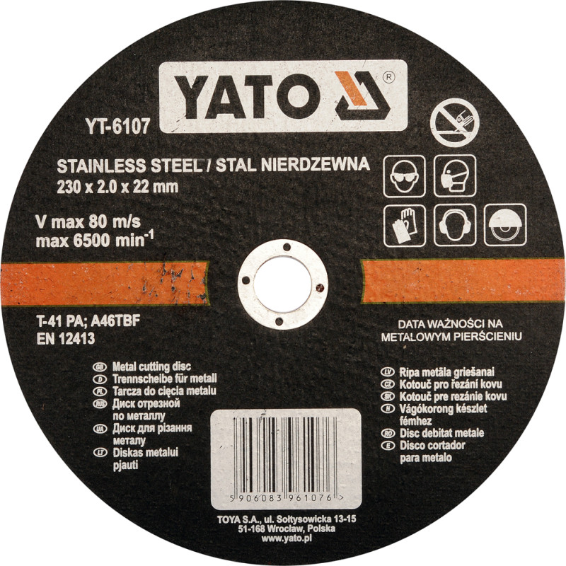Tarcza do cięcia stali nierdzewnej 230x1.9x22 mm - Yato Tarcza do cięcia stali nierdzewnej 230x1.9x22 mm - Yato