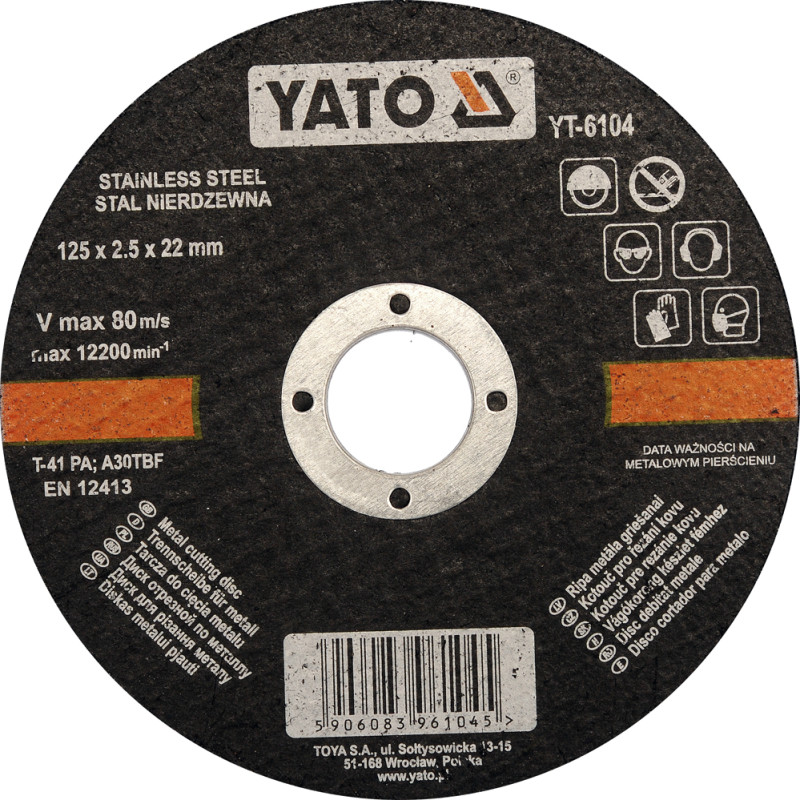 Tarcza do cięcia stali nierdzewnej 125x2,5x22 mm - Yato Tarcza do cięcia stali nierdzewnej 125x2,5x22 mm - Yato