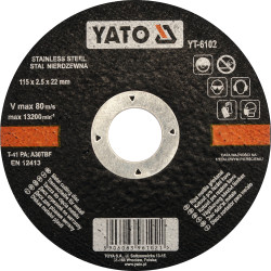 Tarcza do cięcia stali nierdzewnej 115x2,5x22 mm - Yato