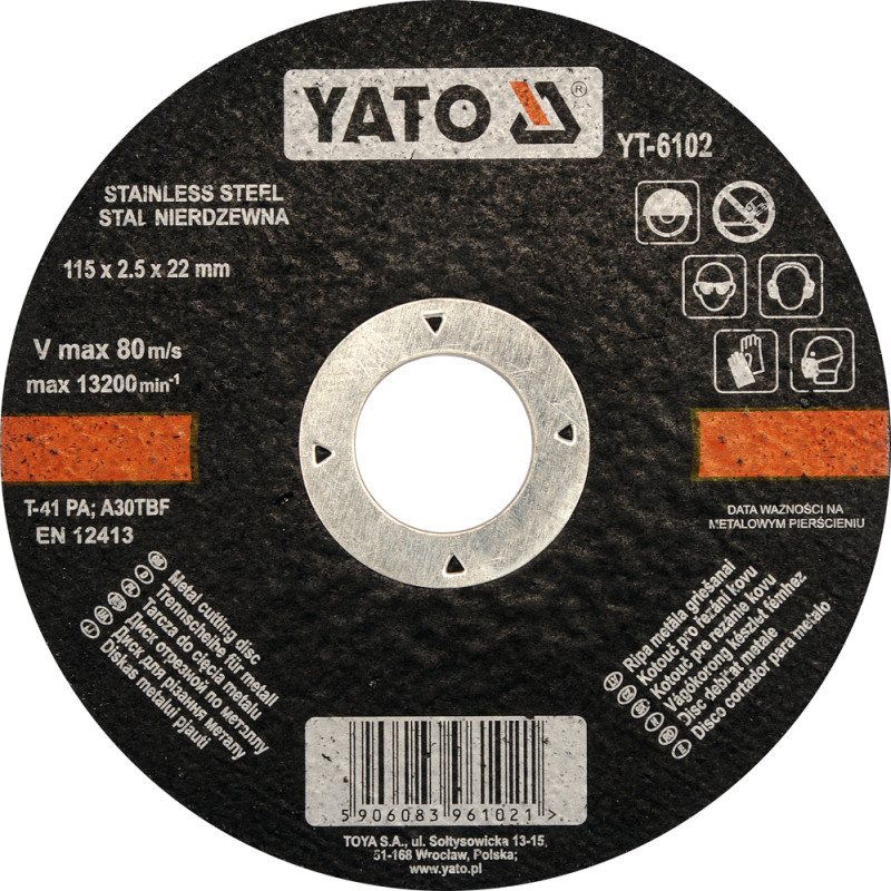 Tarcza do cięcia stali nierdzewnej 115x2,5x22 mm - Yato