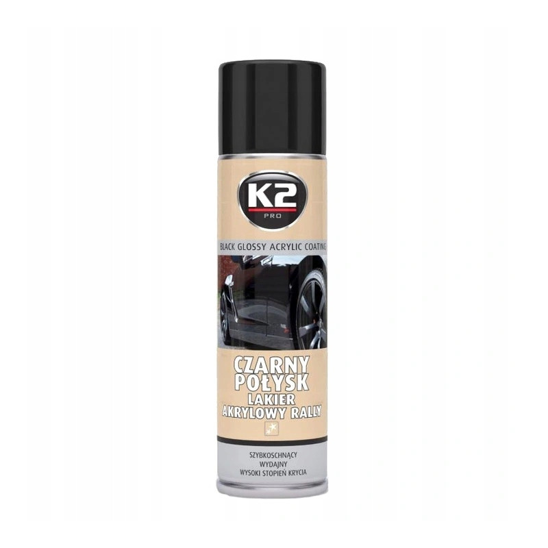 K2 Lakier sprey spray akrylowy czarny połysk 500 ml K2 Lakier sprey spray akrylowy czarny połysk 500 ml