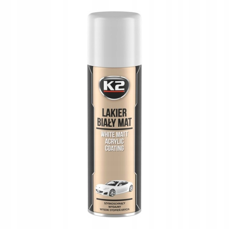 K2 Farba biała matowa lakier akrylowy matowy w sprayu spreyu 500 ml
