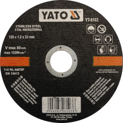 Tarcza do cięcia stali nierdzewnej 125x1,2x22 mm - Yato