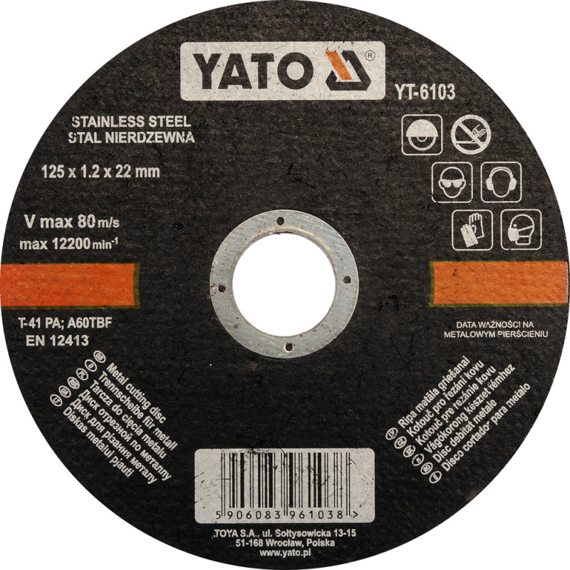 Tarcza do cięcia stali nierdzewnej 125x1,2x22 mm - Yato Tarcza do cięcia stali nierdzewnej 125x1,2x22 mm - Yato