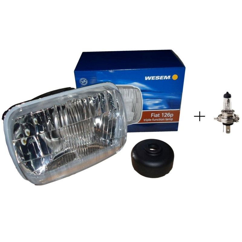 Reflektor lampa Fiat 126p H4 + żarówka Wesem RE.03008 Reflektor lampa Fiat 126p H4 + żarówka Wesem RE.03008