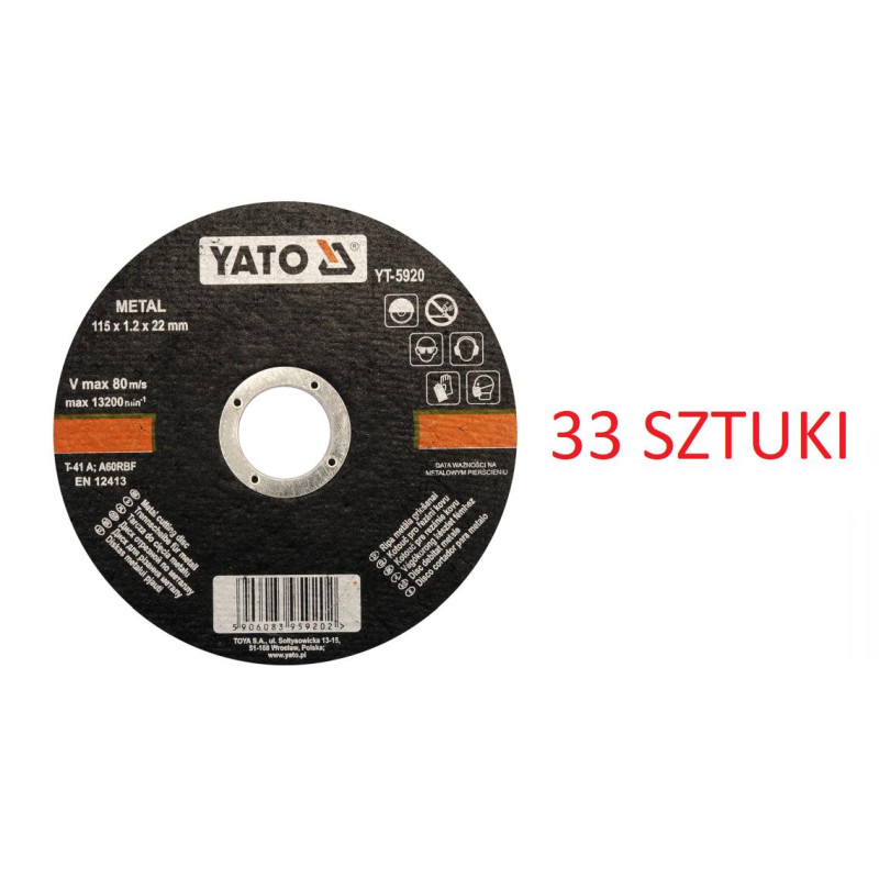 Tarcza do cięcia metalu 115x1,2x22 mm - Yato - 33 sztuki