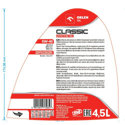 Olej syntetyczny Orlen Oil CLASSIC SYNTHETIC 5W-40 4,5 l 5W-40