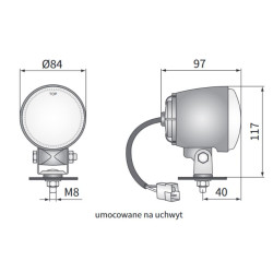 Reflektor halogen dalekosiężny 84mm zlacze AMP  traktor laweta