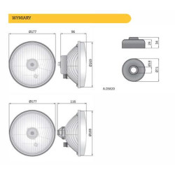 Reflektor lampa 177mm H4 CLEAR 14DNI